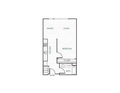 Floor plan for studio, 1 bath, 609 sqft